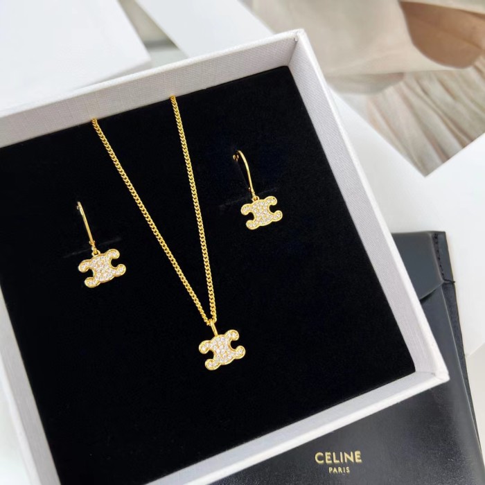 Celine Full Diamond Triumphal Arch Earrings Necklace Sset Bbrass Accessories Jewelry #nigo82376