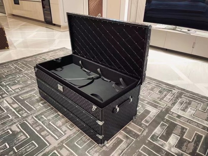 Louis Vuitton Mahogany Hard Case Leather Handle Tea Table Storage Box #nigo9754