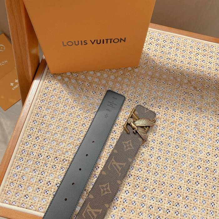 Louis Vuitton Dove Black Leather Double-Sided Printed Belt #nigo21775