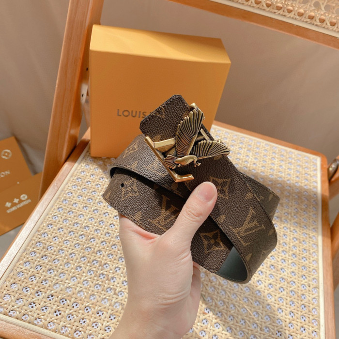 Louis Vuitton Dove Black Leather Double-Sided Printed Belt #nigo21775