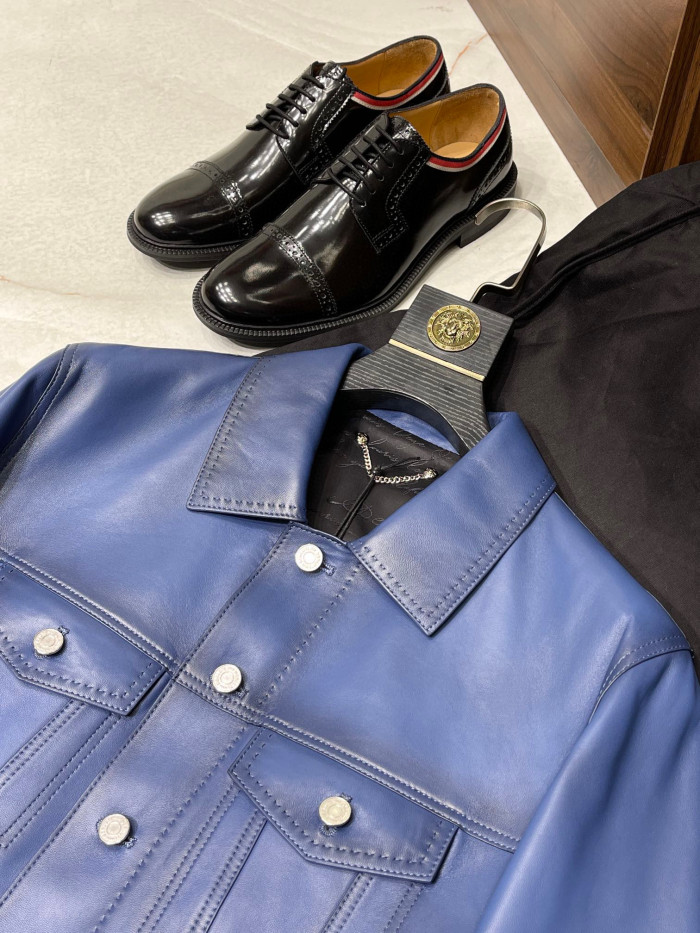 Berluti Denim Bronze Leather Tunic Jacket #nigo4765