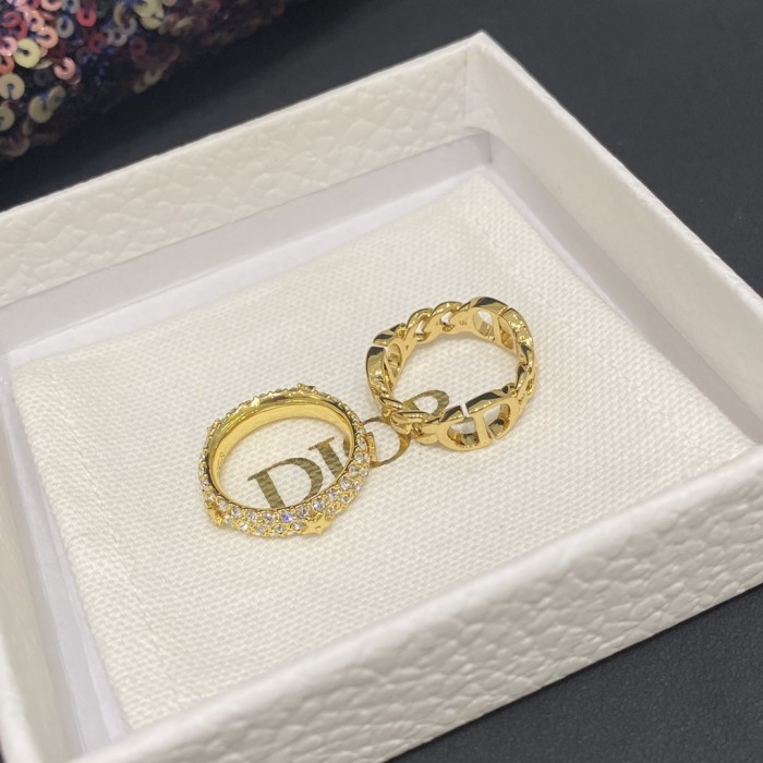 Dior Rhinestone Chain Stripe Two Piece Ring Accessories Jewelry #nigo82415