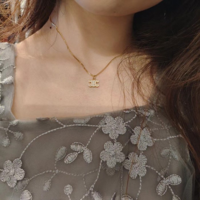 Celine Full Diamond Triumphal Arch Earrings Necklace Sset Bbrass Accessories Jewelry #nigo82376