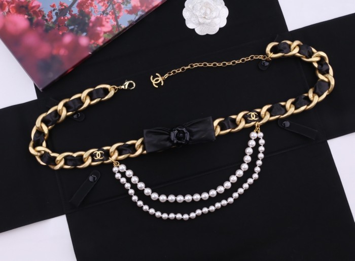 Chanel bow knot 2-layer thick chain pearl waist chain accessories jewelry #nigo82414