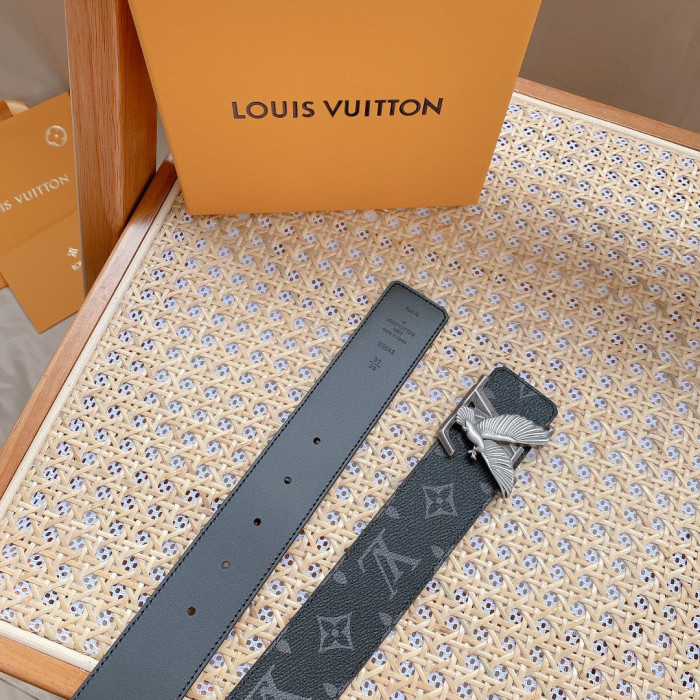 Louis Vuitton Dove Black Leather Double-Sided Printed Belt #nigo21775