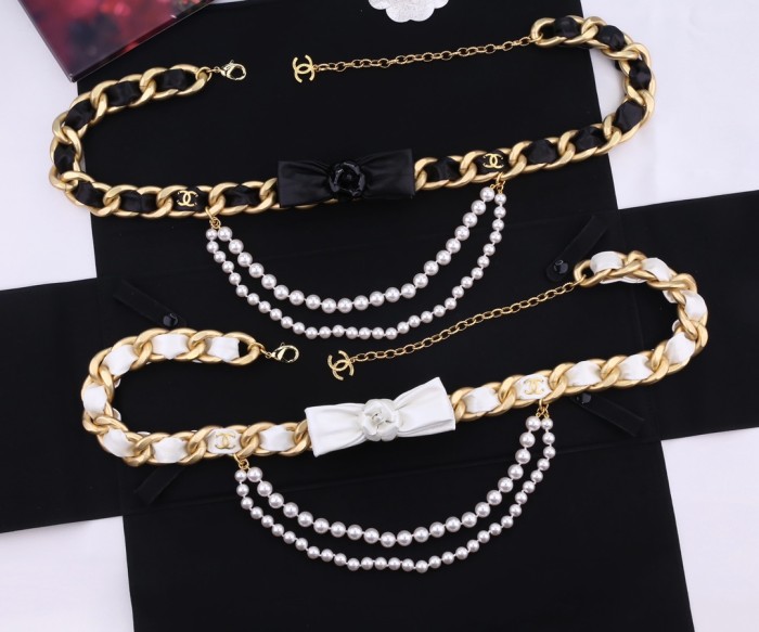 Chanel bow knot 2-layer thick chain pearl waist chain accessories jewelry #nigo82414