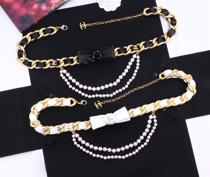 Chanel bow knot 2-layer thick chain pearl waist chain accessories jewelry #nigo82414