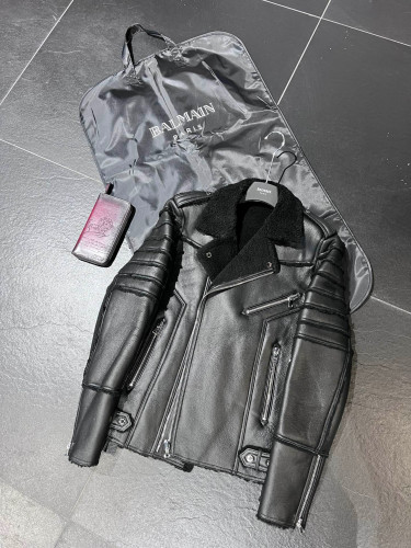 Balmain Zipper Leather Jacket Wool Coat #nigo8453