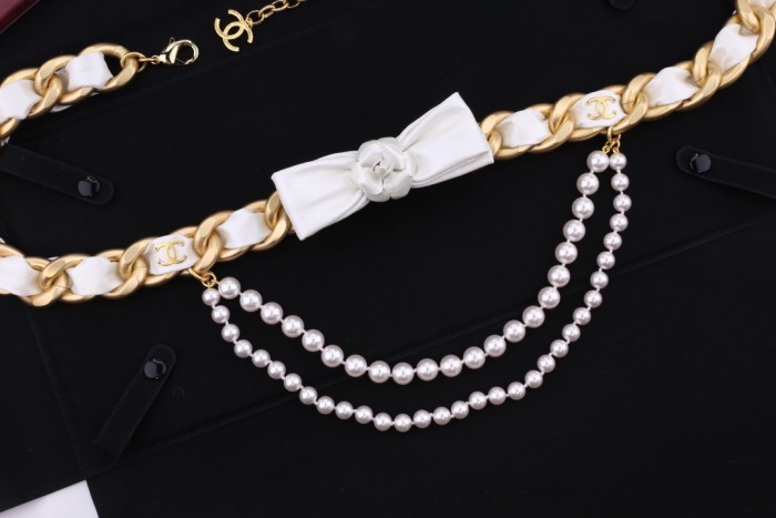 Chanel bow knot 2-layer thick chain pearl waist chain accessories jewelry #nigo82414