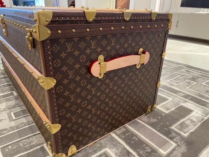 Louis Vuitton Mahogany Hard Case Leather Handle Tea Table Storage Box #nigo9754