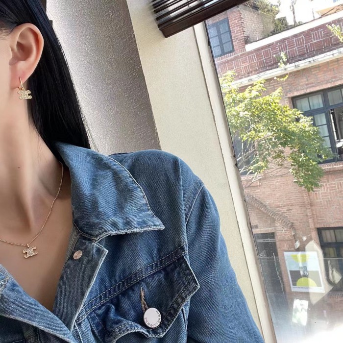 Celine Full Diamond Triumphal Arch Earrings Necklace Sset Bbrass Accessories Jewelry #nigo82376
