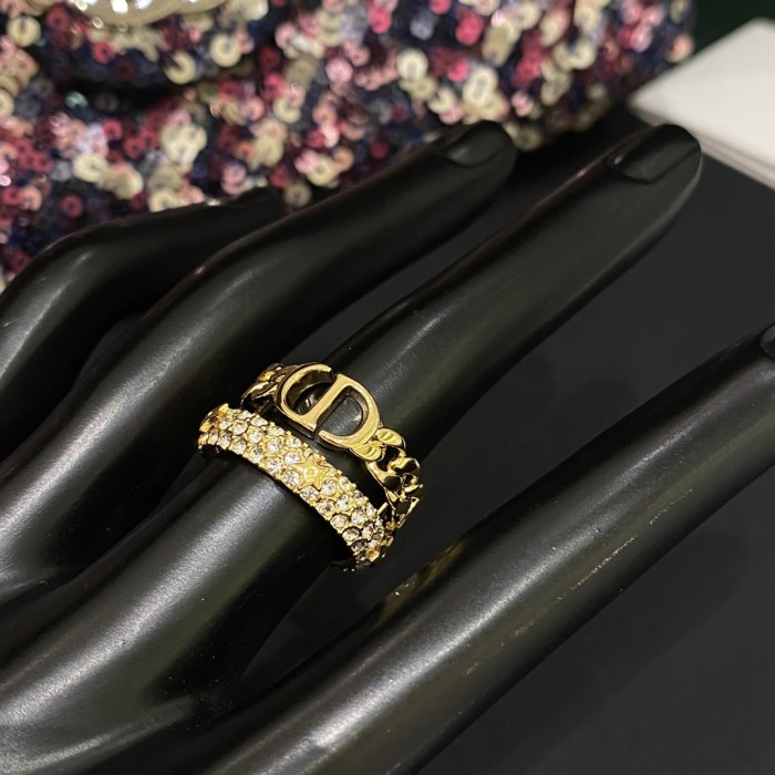 Dior Rhinestone Chain Stripe Two Piece Ring Accessories Jewelry #nigo82415
