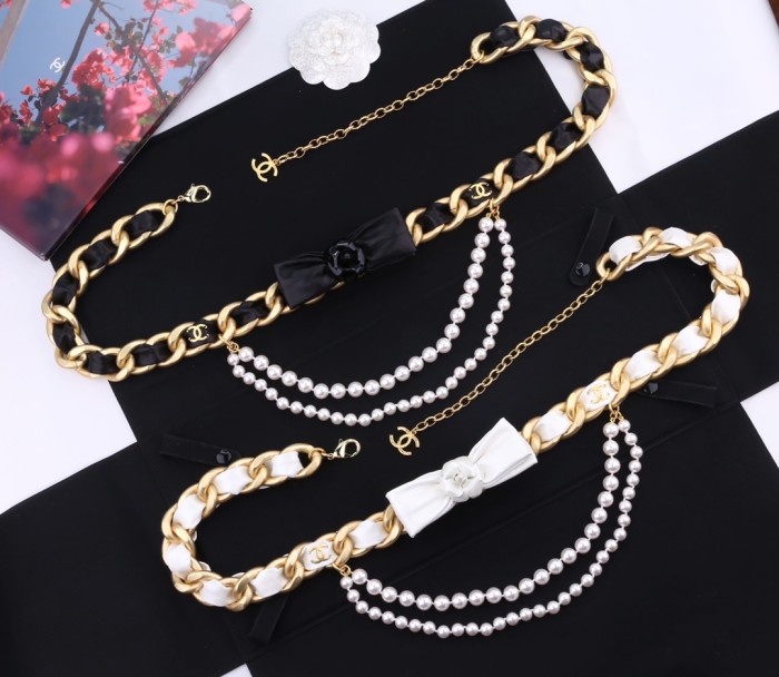 Chanel bow knot 2-layer thick chain pearl waist chain accessories jewelry #nigo82414
