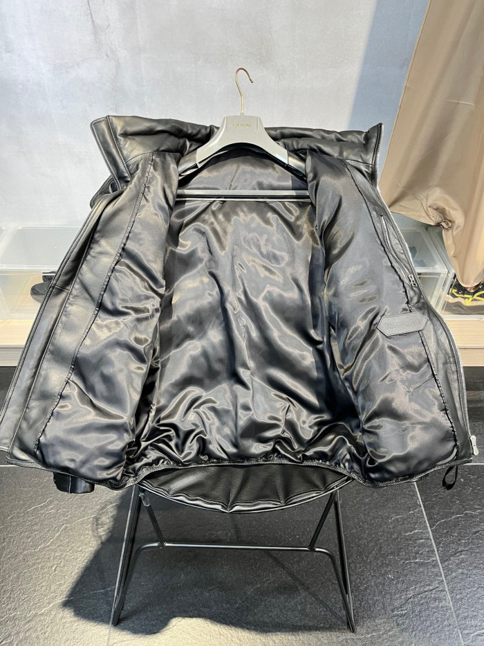 Tom Ford Black Leather Puffer Down Jacket Ngvp #nigo6555