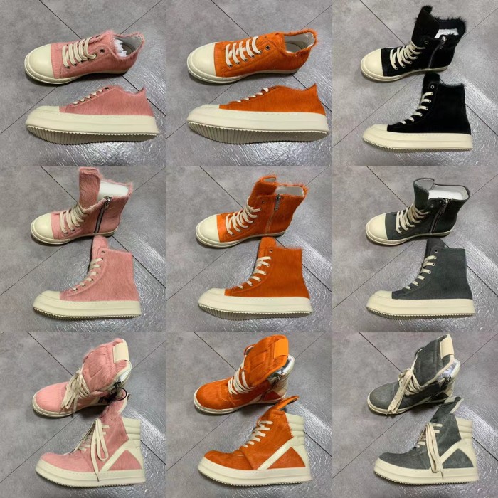 Rick Owens Mink Fur Cow Leather Lace up Boots Shoes #nigo56298