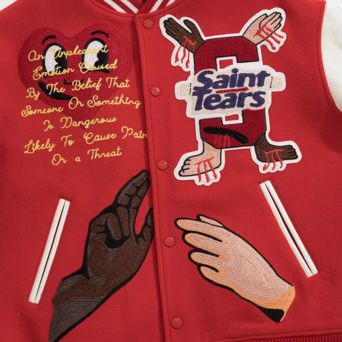 Saint Michael Autumn Winter Leather Sleeve Woolen Jackets Baseball Jacket #nigo56354