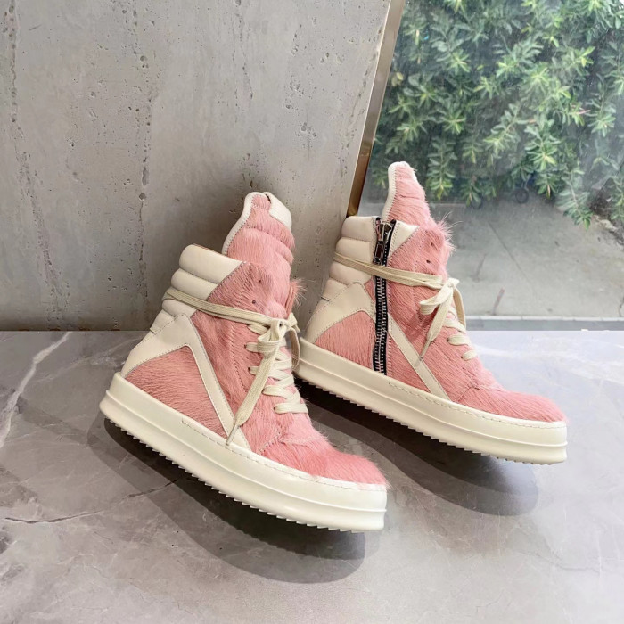 Rick Owens Mink Fur Cow Leather Lace up Boots Shoes #nigo56298