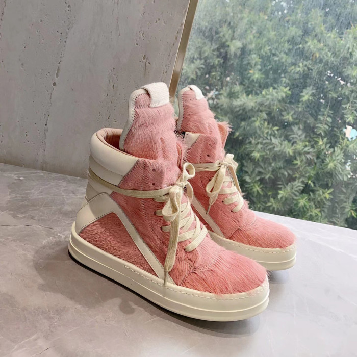 Rick Owens Mink Fur Cow Leather Lace up Boots Shoes #nigo56298