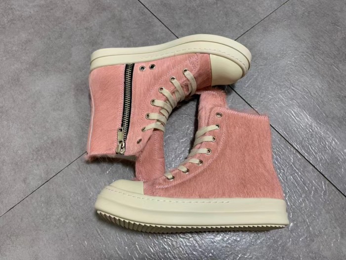 Rick Owens Mink Fur Cow Leather Lace up Boots Shoes #nigo56298