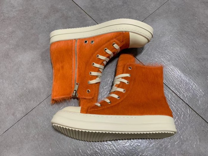 Rick Owens Mink Fur Cow Leather Lace up Boots Shoes #nigo56298