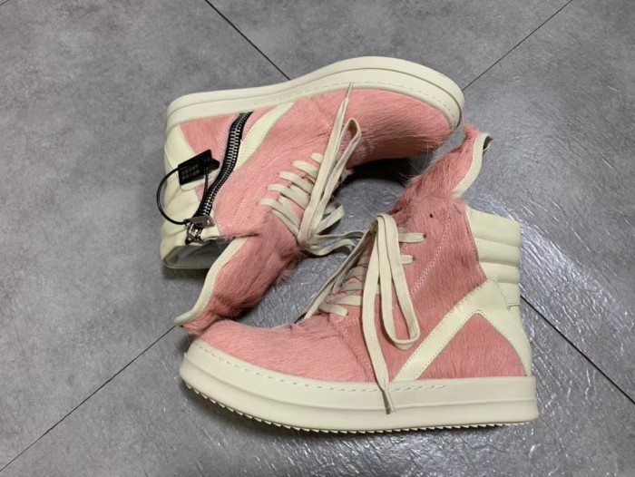 Rick Owens Mink Fur Cow Leather Lace up Boots Shoes #nigo56298