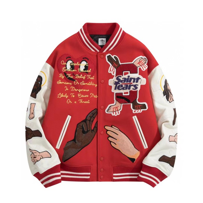 Saint Michael Autumn Winter Leather Sleeve Woolen Jackets Baseball Jacket #nigo56354