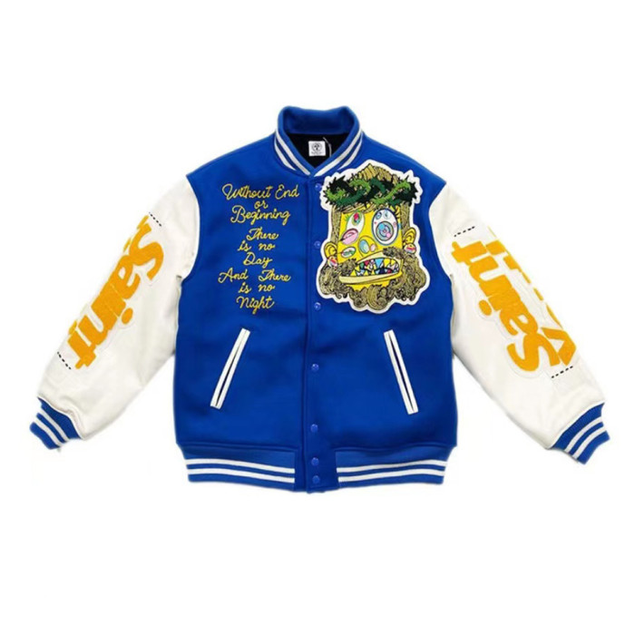 Saint Michael Autumn Winter Leather Sleeve Woolen Jackets Baseball Jacket #nigo56354