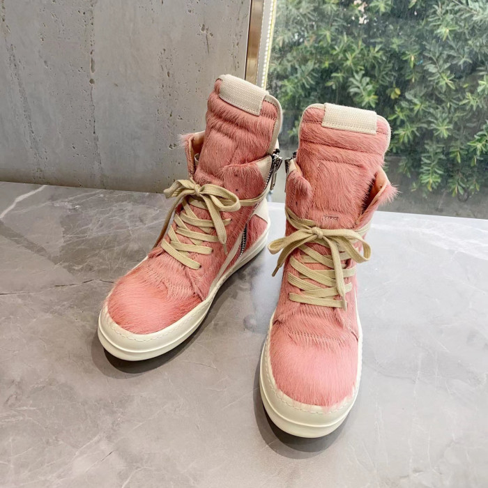 Rick Owens Mink Fur Cow Leather Lace up Boots Shoes #nigo56298