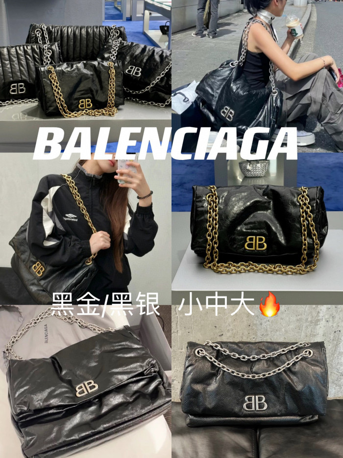 Balenciaga Monaco Black Chain Leather Shoulder Bag #nigo21763
