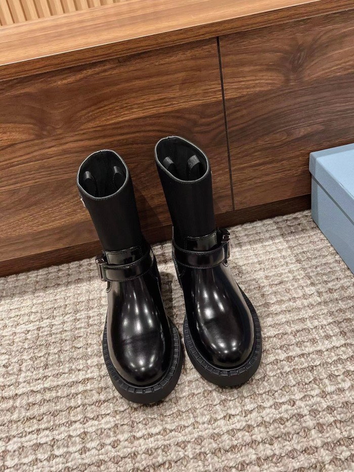 Prada Mid Length Leather Martin Boots Shoes #nigo21815