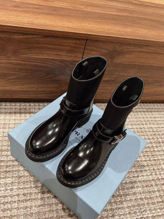 Prada Mid Length Leather Martin Boots Shoes #nigo21815
