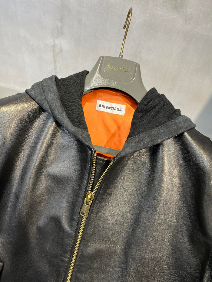 Balenciaga NIGO Leather Zip Hooded Jacket #nigo96135