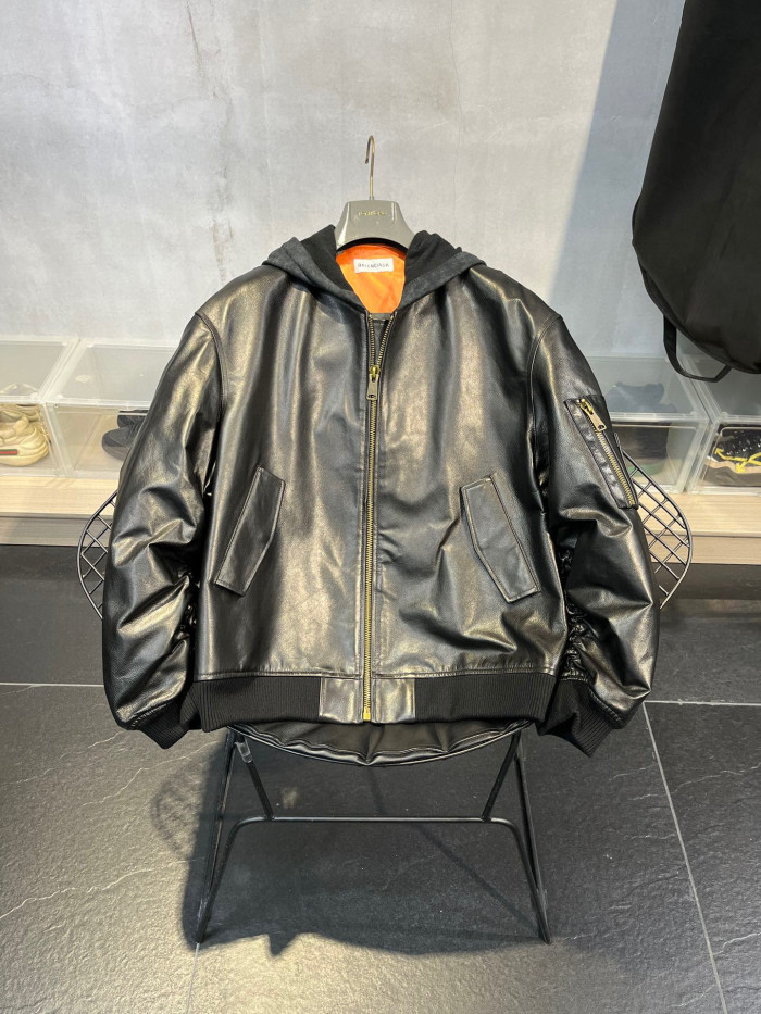 Balenciaga NIGO Leather Zip Hooded Jacket #nigo96135