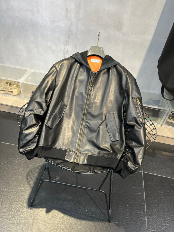 Balenciaga NIGO Leather Zip Hooded Jacket #nigo96135