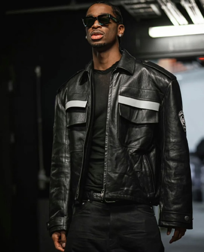 Balenciaga NIGO Black Long Sleeved Printed Leather Jacket #nigo94989