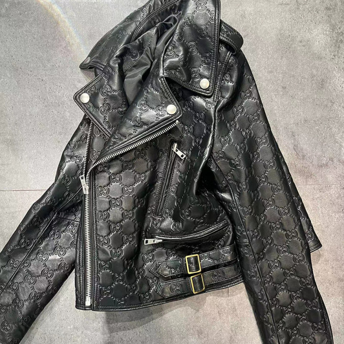 Gucci Groove Leather Long Sleeved Motorcycle Jacket #nigo52161