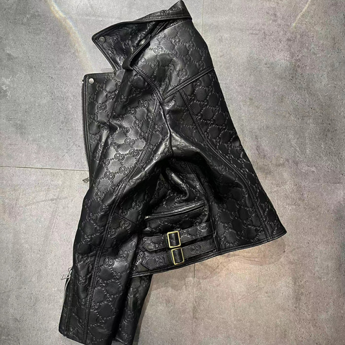 Gucci Groove Leather Long Sleeved Motorcycle Jacket #nigo52161