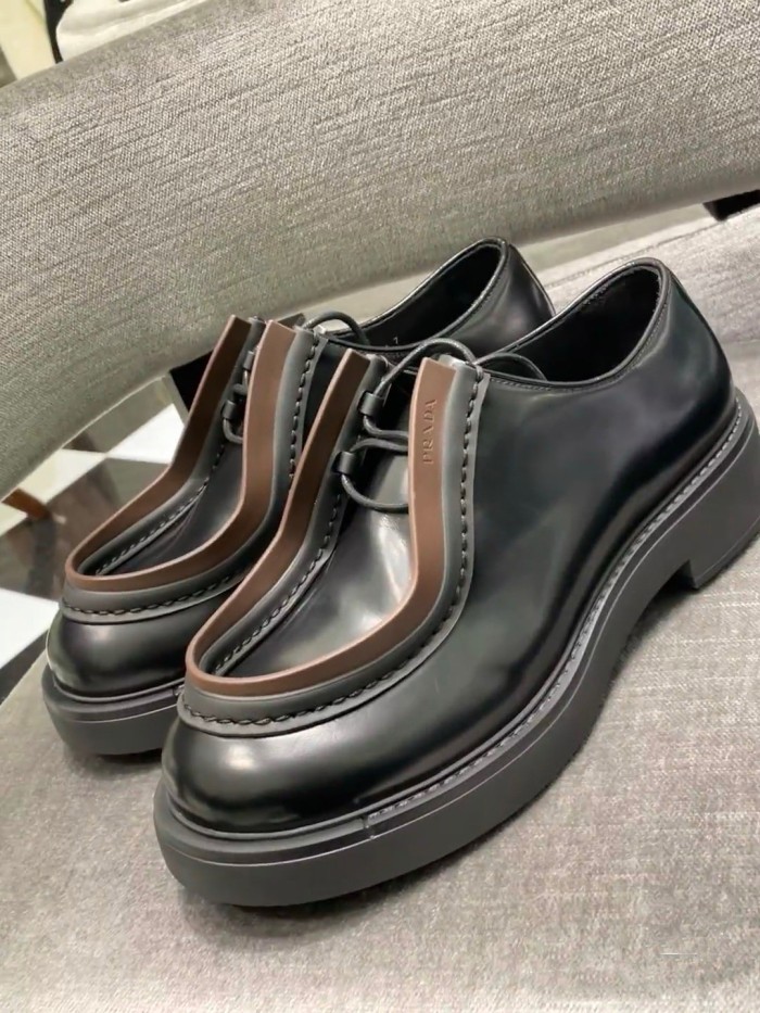 Prada Diapason Thick Sole Leather Lace Up Shoes #nigo21821
