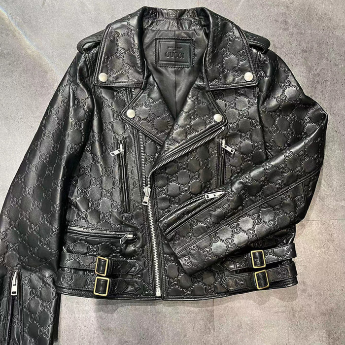 Gucci Groove Leather Long Sleeved Motorcycle Jacket #nigo52161