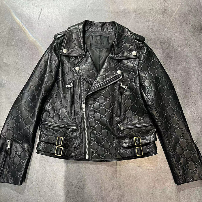 Gucci Groove Leather Long Sleeved Motorcycle Jacket #nigo52161