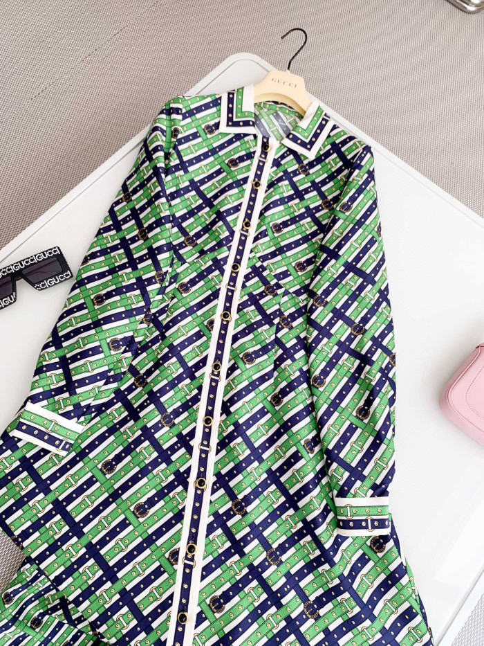 Gucci  Belt Plaid Printed Dress #nigo21826