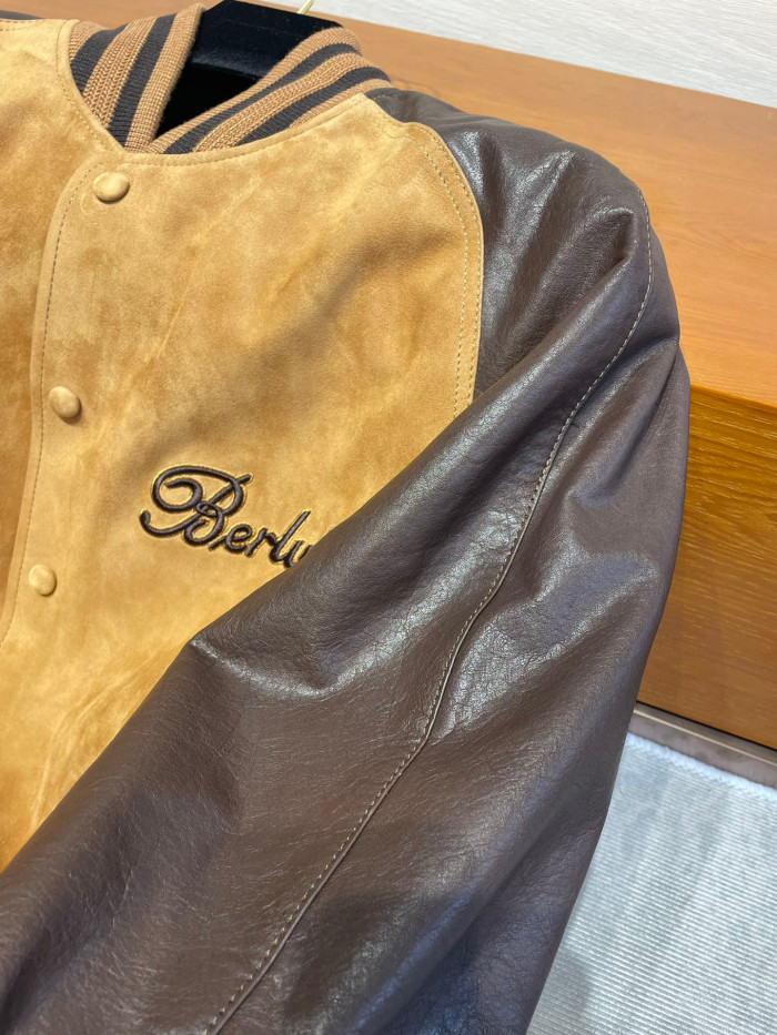 Berluti Suede Leather Patchwork Varsity Jacket #nigo96481