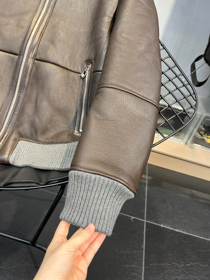 Brunello Cucinelli FW21 Leather And Fur Integrated Pilot Style Coat Leather Jacket Ngvp #nigo6618