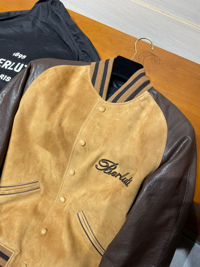 Berluti Suede Leather Patchwork Varsity Jacket #nigo96481
