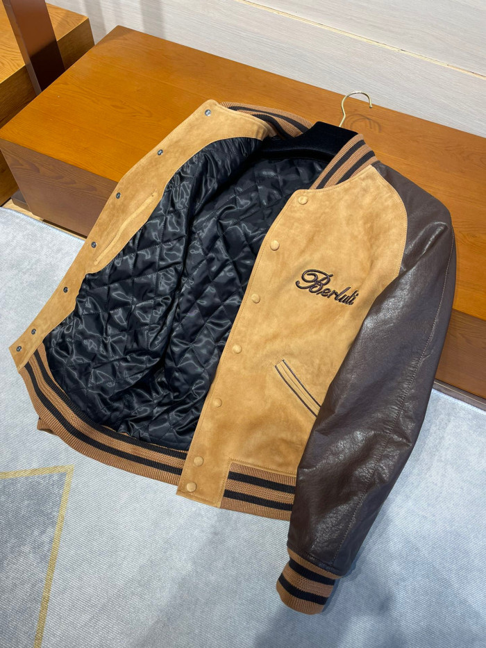 Berluti Suede Leather Patchwork Varsity Jacket #nigo96481