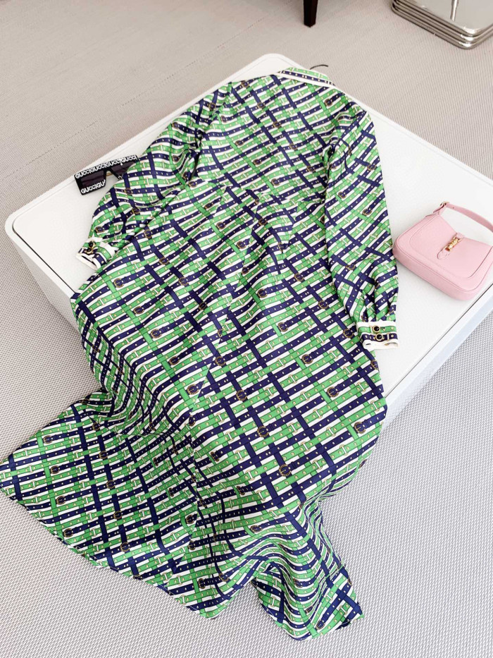 Gucci  Belt Plaid Printed Dress #nigo21826