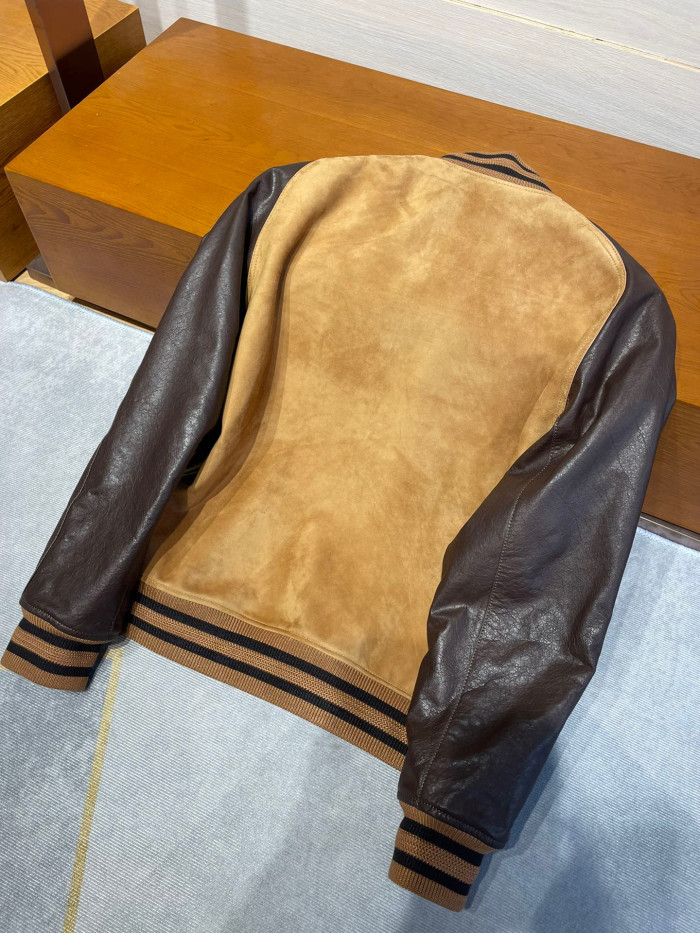 Berluti Suede Leather Patchwork Varsity Jacket #nigo96481