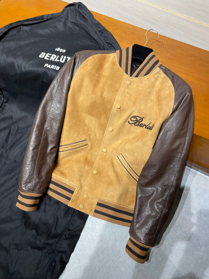 Berluti Suede Leather Patchwork Varsity Jacket #nigo96481