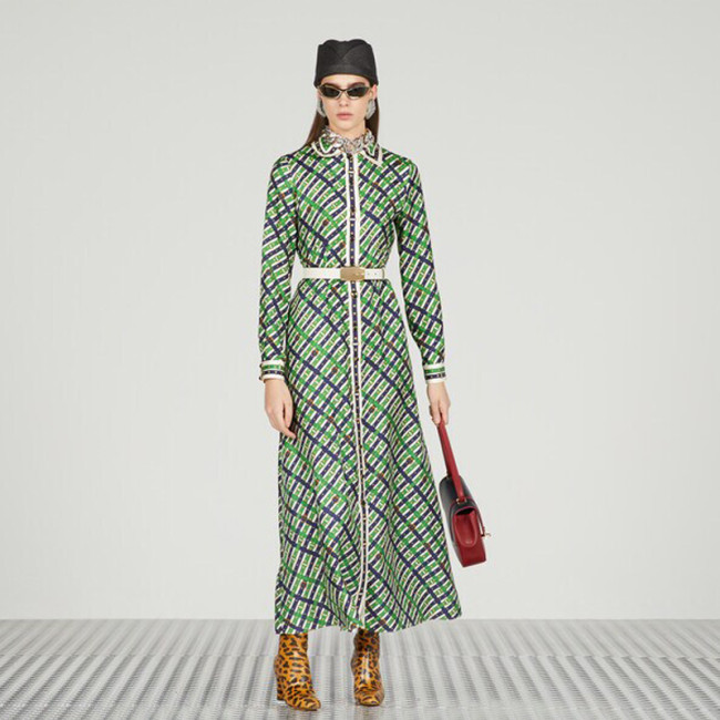 Gucci  Belt Plaid Printed Dress #nigo21826