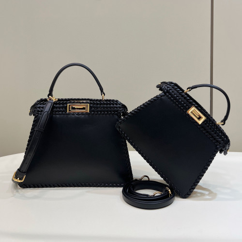 Fendi  Peekaboo Iseeu Black Leather Woven Handbag Bag #nigo21834